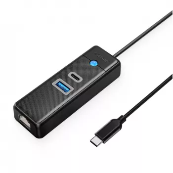 ORICO PW3UR25-C3 USB-C hub 3 porttal, USB-A 3.0, USB-C 3.0, 2.5G Ethernet, 0,15 m, fekete