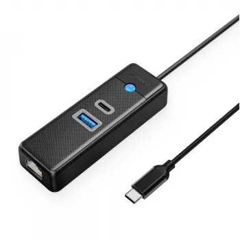 ORICO PW3UR25-C3 3 portos USB-C hub 2,5G Ethernet-csatlakozóval, 1x USB-A 3.0, 1x USB-C 3.0, 1 m kábel, fekete