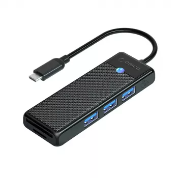 ORICO PAPW3AT-U3 4 portos USB 3.0 hub SD/MicroSD-kártyaolvasóval, 1,8 m kábel, fekete