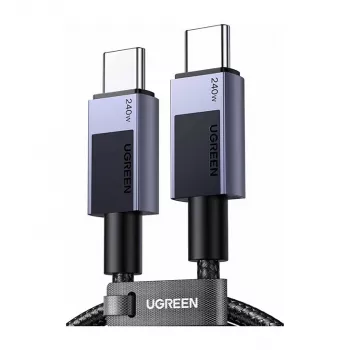 UGREEN L513 USB-C–USB-C kábel 240W PD3.1 480Mbps nylon fonat alumíniumház beépített kábelrögzítő 1m szürke (45067)