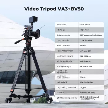 K&F Concept professzionális videóállvány fluid fejjel 192cm KF09.147