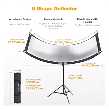 K&F Concept U-alakú 4 az 1-ben ívelt reflektor 180x60cm fényállvánnyal és hordtáskával