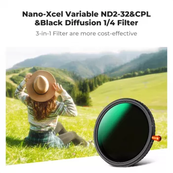 K&F Concept Nano-X MRC hibrid szűrő 3 az 1-ben 77 mm Fader ND2-32 + CPL + Black Diffusion 1/4