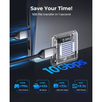 Orico TC20-M2-10G M.2 NVMe USB-C 3.2 SSD ház - átlátszó