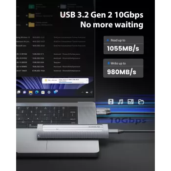ORICO AXM2-G2-V1 M.2 NVMe SSD ház USB-C/USB-A 10Gbps - szürke
