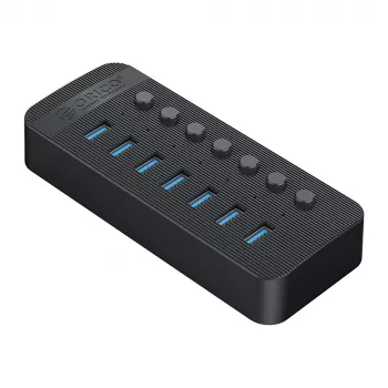 ORICO CT2U3-7AB USB 3.0 hub 7 USB-A csatlakozóval és egyedi kapcsolókkal - fekete