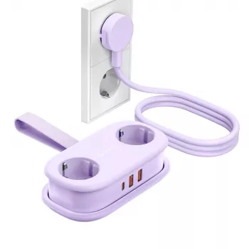 ORICO AP3 20W GaN 5 az 1-ben elosztó, 2x AC + 2x USB-A + 1x USB-C, lila, 1,5m kábel