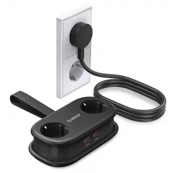 ORICO AP3 65W GaN 6 az 1-ben elosztó 2 AC aljzattal, 2 USB-A és 2 USB-C csatlakozóval, 1,5 m kábel, fekete