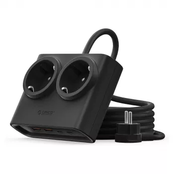 ORICO PDC25 25W 6 az 1-ben elosztó 2 AC aljzattal, 2 USB-A és 2 USB-C csatlakozóval - fekete