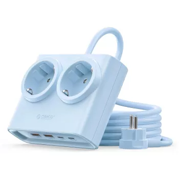 ORICO PDC25 25W 6 az 1-ben asztali elosztó 2 AC aljzattal, 2 USB-A és 2 USB-C csatlakozóval - kék