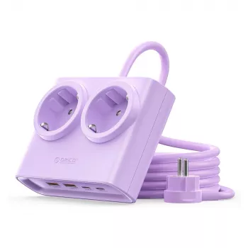 ORICO PDC25 25W 6 az 1-ben elosztó 2 AC aljzattal, 2 USB-A és 2 USB-C csatlakozóval - lila