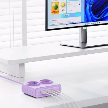 ORICO PDC25 25W 6 az 1-ben elosztó 2 AC aljzattal, 2 USB-A és 2 USB-C csatlakozóval - lila