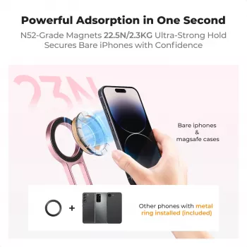 KF 3 az 1-ben mágneses telefontartó állvány fogantyú asztali állvány iPhone MagSafe-hez rózsaszín