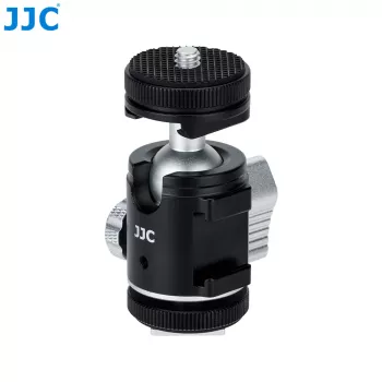 JJC BH-SM1 3D Mini Ball Head Aluminum Alloy with 3 Cold Shoe Mounts, 1/4 inch Screw, Black