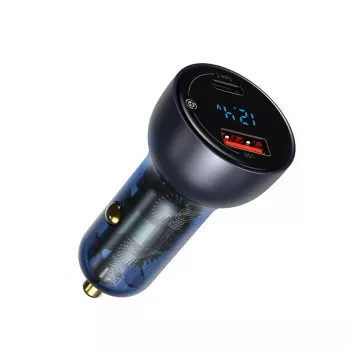 Baseus Particular Digital Display autós töltő, USB-C + USB-A, QC3.0+PD, 65W, szürke