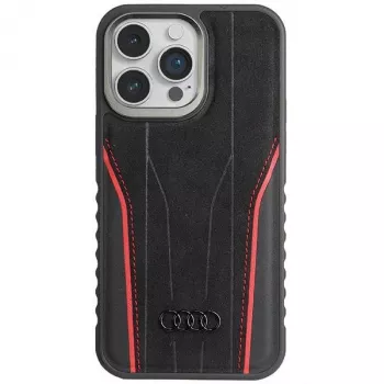Audi valódi bőr MagSafe iPhone 14 Pro Max 6.7 fekete-piros keménytok