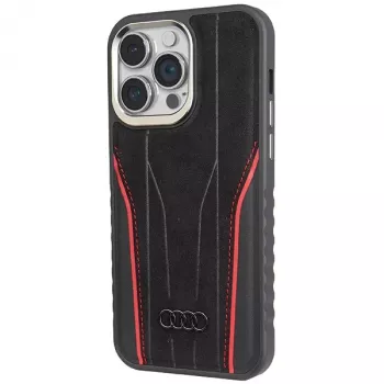 Audi valódi bőr MagSafe iPhone 14 Pro Max 6.7 fekete-piros keménytok