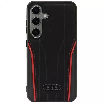 Audi valódi bőr MagSafe merev tok Samsung Galaxy S24 (S921) - fekete/piros