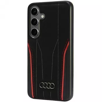 Audi valódi bőr MagSafe merev tok Samsung Galaxy S24 (S921) - fekete/piros