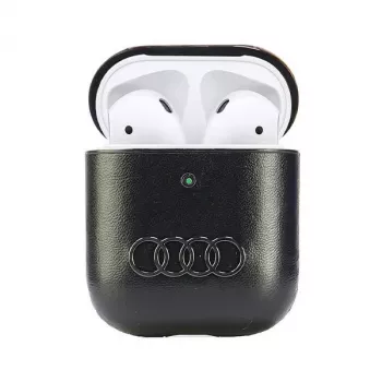 Audi bőr Big Logo AirPods 1/2 tok fekete AU-AP-GT/D3-BK