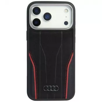 Audi R8 eredeti bőr MagSafe tok iPhone 15 Pro Max készülékhez fekete/piros