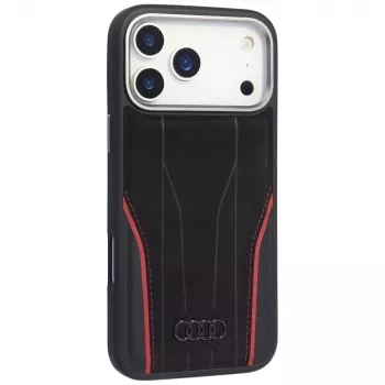 Audi R8 eredeti bőr MagSafe tok iPhone 15 Pro Max készülékhez fekete/piros