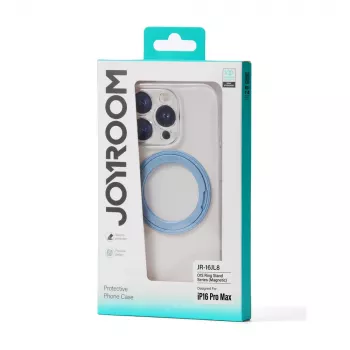 JOYROOM JR-16JL6 ultravékony MagSafe-kompatibilis tok iPhone 16 Pro Max készülékhez 360°-ban forgatható gyűrűs állvánnyal – kék