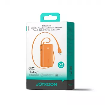Joyroom JR-PR2 power bank 35W 10000mAh beépített USB-C és Lightning kábelekkel – narancssárga