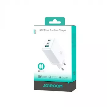 Joyroom JR-TG10 65W GaN hálózati adapter 2x USB-C + USB-A 100W USB-C–USB-C kábellel 1,2m fehér