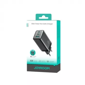 Joyroom JR-TG10 65W GaN fali töltő 2x USB-C + USB-A 100W USB-C - USB-C kábellel 1,2m fekete