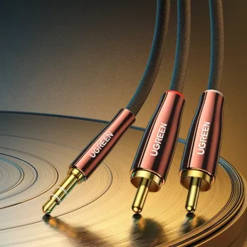 UGREEN 2x RCA (Cinch)–3,5 mm audiokábel, 2 m, fekete
