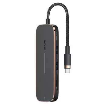 USAMS SJ575HUB01 USB-C hub 2x USB-A USB-C PD HDMI SD Micro SD kártyaolvasó fekete