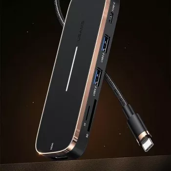 USAMS SJ575HUB01 USB-C hub 2x USB-A USB-C PD HDMI SD Micro SD kártyaolvasó fekete
