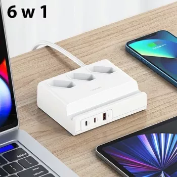 USAMS 65W Super SiFast töltés USB hosszabbító elosztó EU fehér CC160TC01 (US-CC160)