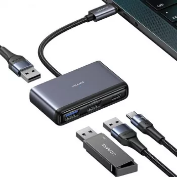 USAMS 4 az 1-ben USB-C hub adapter 2x USB 2.0 / USB 3.0 / USB-C sötétszürke SJ627HUB01 (US-SJ627)