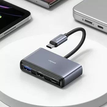 USAMS 4 az 1-ben USB-C hub adapter 2x USB 2.0 / USB 3.0 / USB-C sötétszürke SJ627HUB01 (US-SJ627)