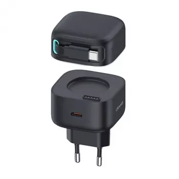 USAMS XMF sorozat CC202TC01 35W GaN gyorstöltő behúzható USB-C kábellel, fekete