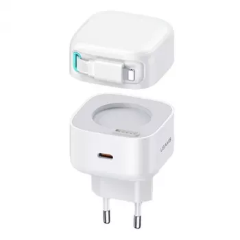 USAMS XMF Series CC209TC02 GaN 35W gyorstöltő behúzható Lightning kábellel, fehér