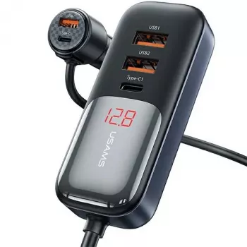 USAMS C40 autós töltő 3xUSB+2xUSB-C 165W PD+QC gyorstöltés fekete CC213CC01 (US-CC213)