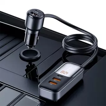 USAMS C40 autós töltő 3xUSB+2xUSB-C 165W PD+QC gyorstöltés fekete CC213CC01 (US-CC213)