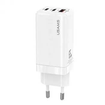 USAMS GaN 65W gyorstöltő MT T33 PD 2xUSB-C + USB-A fehér CC110TC02 (US-CC110)