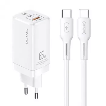 USAMS GaN 65W USB-C töltő MTXLOGTC02 fehér 100W USB-C kábellel