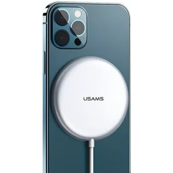 USAMS US-CD160 mágneses vezeték nélküli töltő 15W alumínium ezüst iPhone 12/13/14/15 sorozathoz