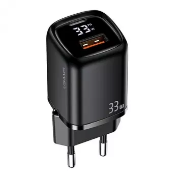 USAMS USB-C + USB-A 33W gyorstöltő PD3.0 QC3.0 fekete CC152TC01