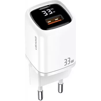USAMS 33W USB-C + USB-A fali töltő PD3.0 QC3.0 gyorstöltés fehér CC152TC02