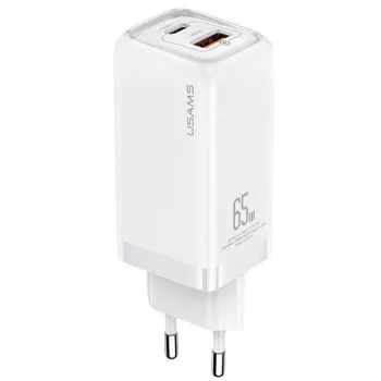 USAMS T47 65W PD gyorstöltő Super Si fali töltő 1x USB-C és 1x USB-A, fehér (CC153TC02)