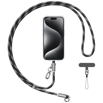 USAMS SJ745 60W USB-C - USB-C telefontartó nyakpánt töltőkábellel 1,2m fekete