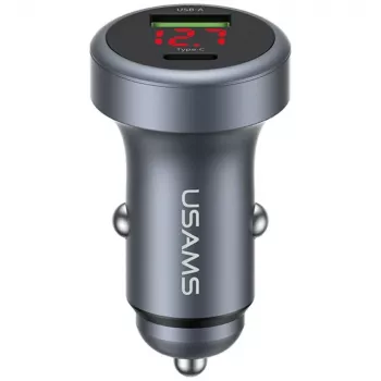 USAMS CC327 Aluminum 45W USB-A USB-C autós töltő - tarnish