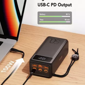 VEGER powerbank Tank Boost PD QC3.0 5A 130W 56000 mAh fekete W5001C