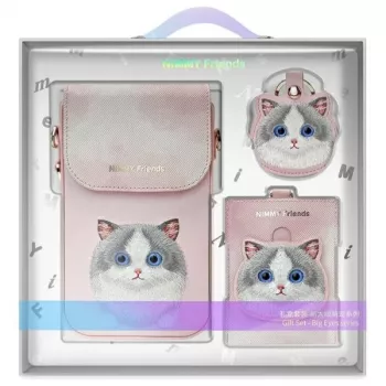Nimmy 3 az 1-ben átvetős telefontáska, pénztárca és trackertartó készlet – rózsaszín Big Eyed Pet 2.0 Cat
